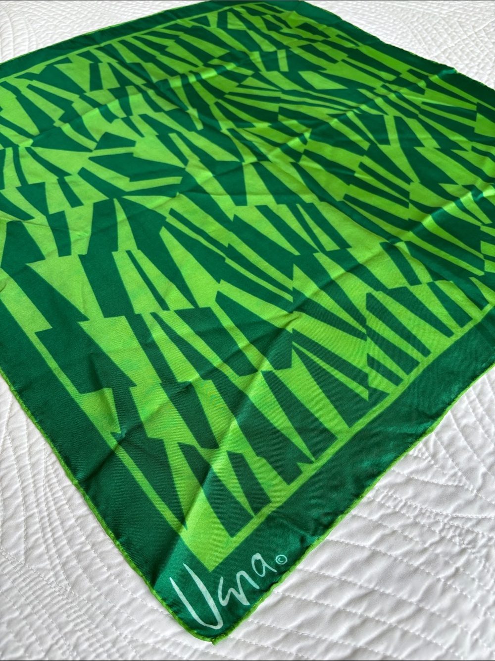 Vintage Silk Scarf Vera Geometric Green Square Head or Neck Scarf